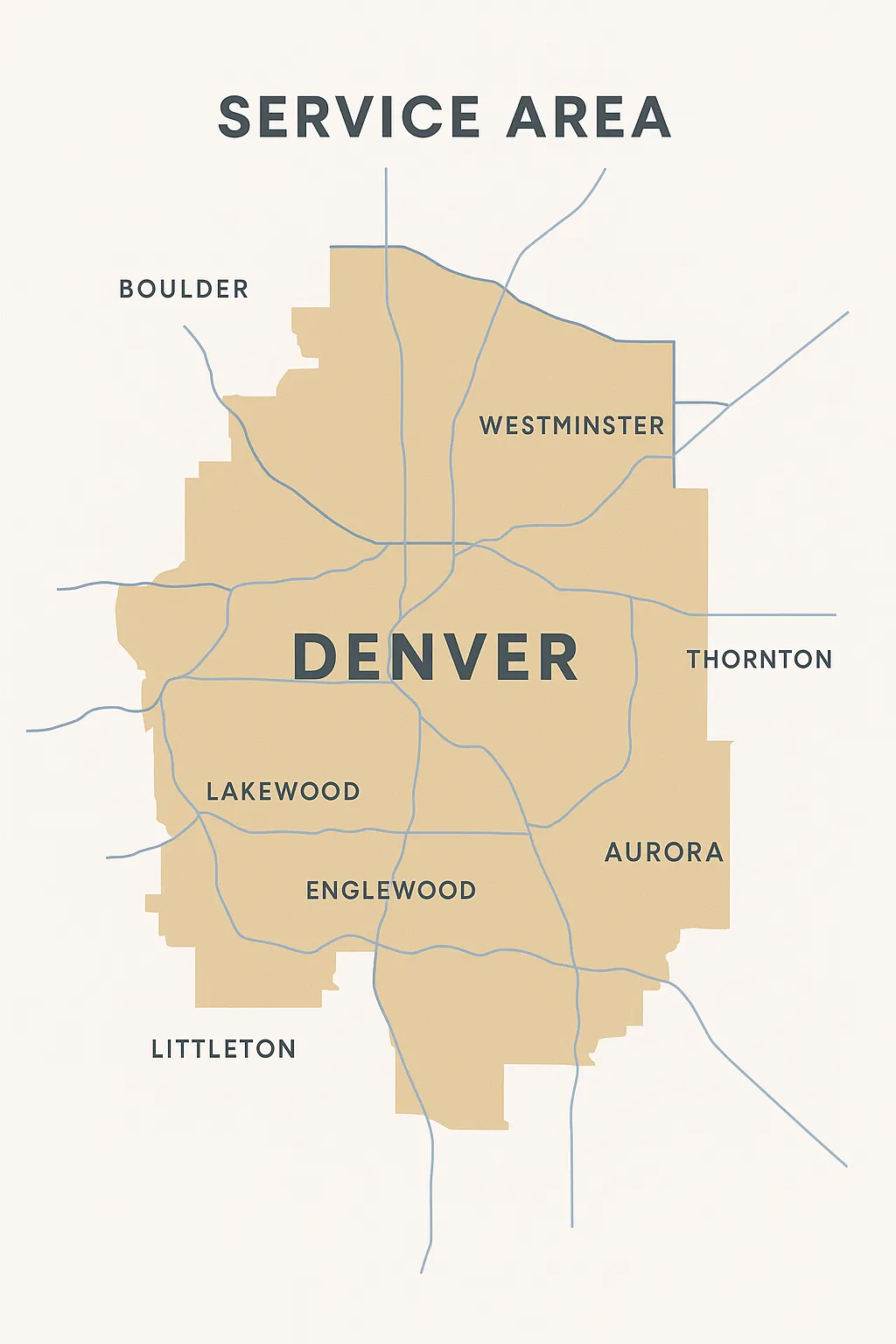 Mile High Concrete Pros service area map covering Denver metro